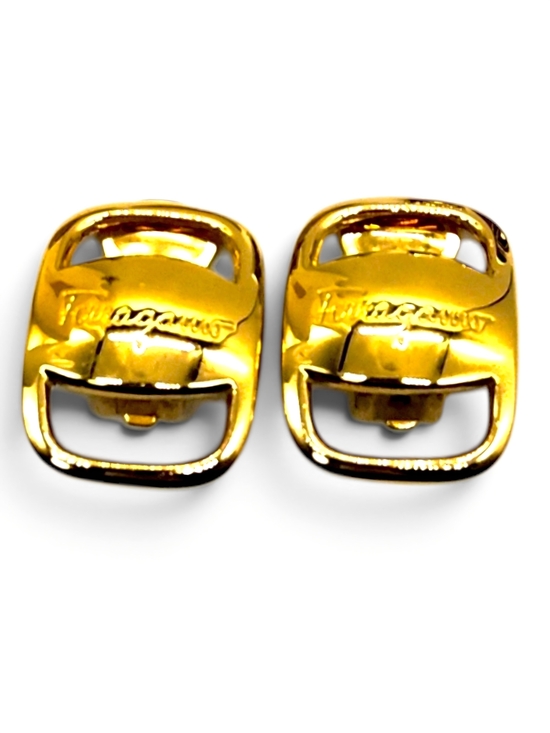 Salvatore Ferragamo Jewelry - Salvatore Ferragamo Logo Earrings Gold Tone Clip On